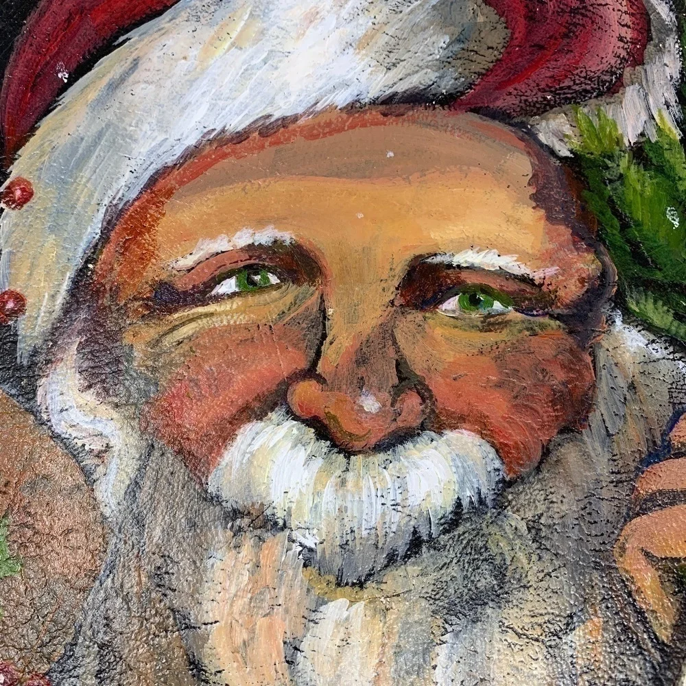 Christmas Serving Tray Vintage Painted Santa Claus Hand Painted Holiday …